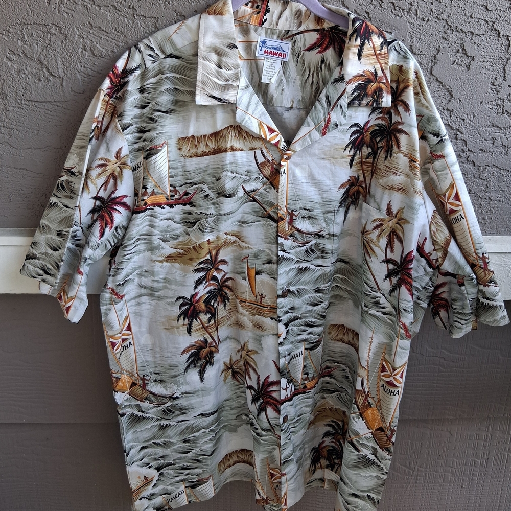 Pali Hawaii Men's Casual Button Down Shirt - Cream and Brown